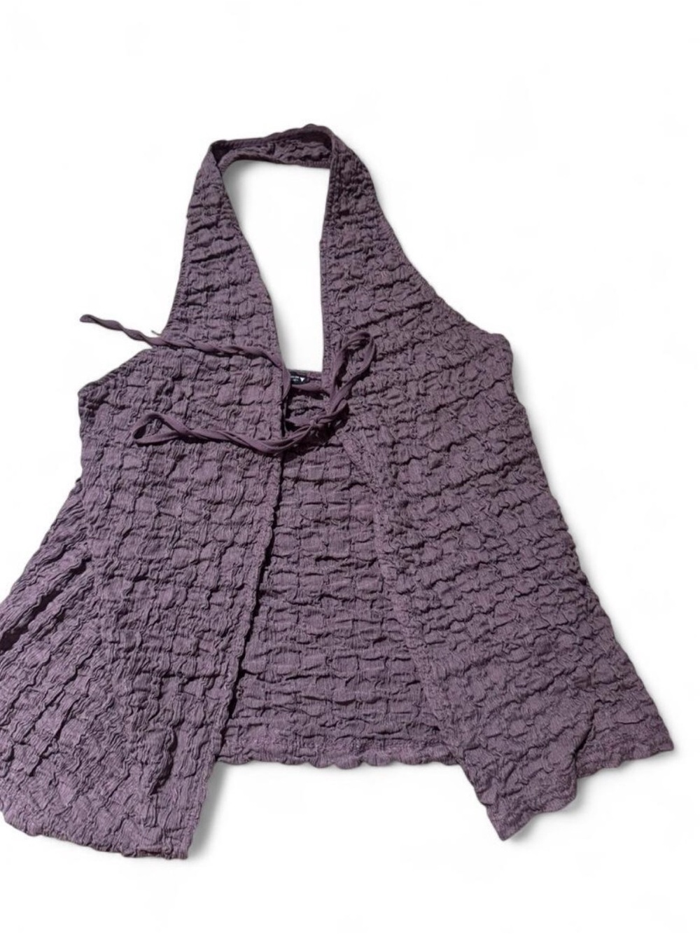 🌸 Zara Plum Textured Tie-Front Halter Top